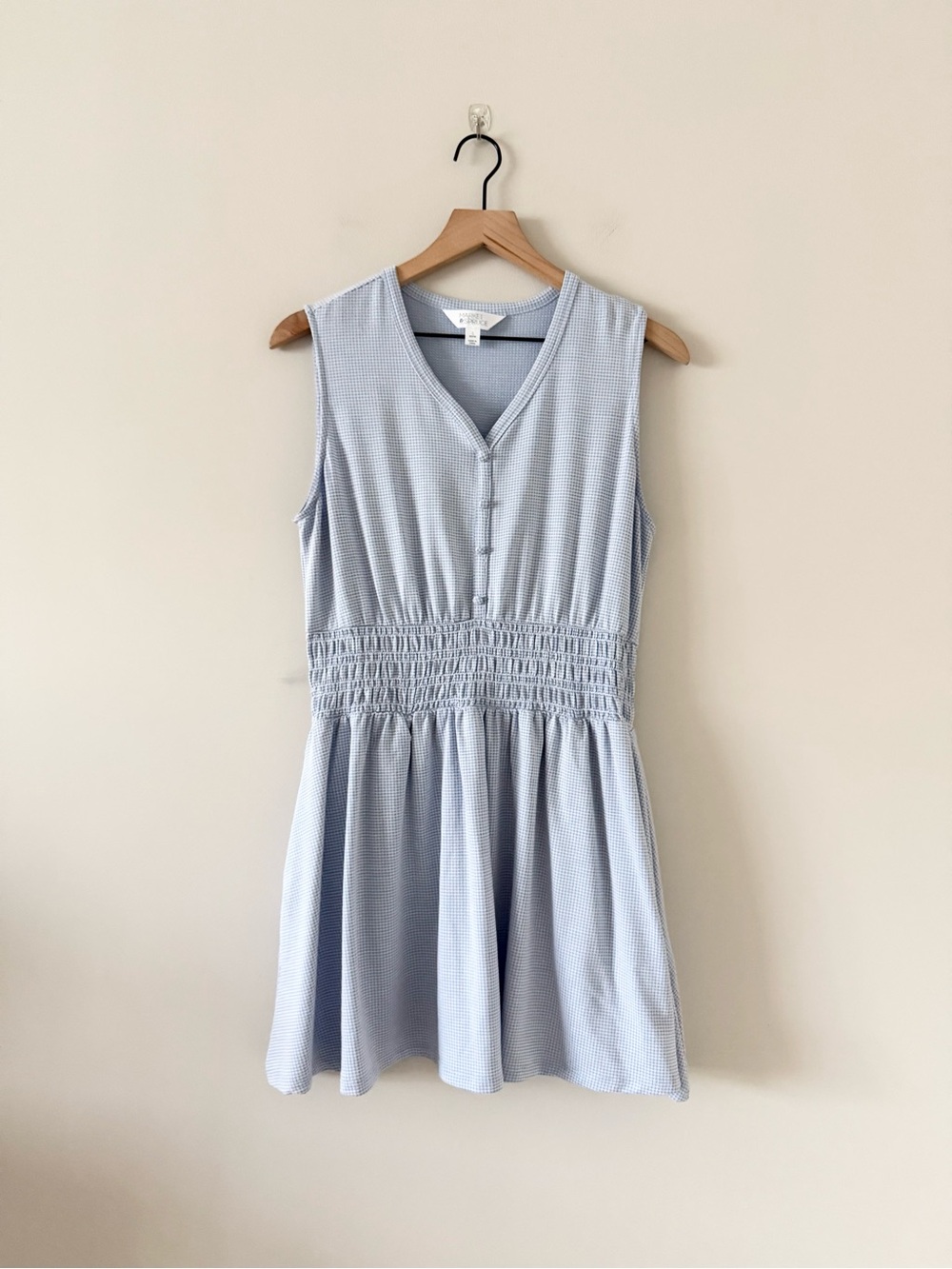 Market & Spruce Smocked Fit & Flare Mini Dress Blue & White Gingham Size LP